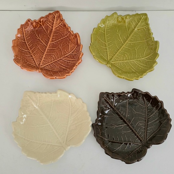 Crate & Barrel Fall Autumn Leaf Shaped Appetizer Plates Ceramic Set of 4 - Picture 1 of 4